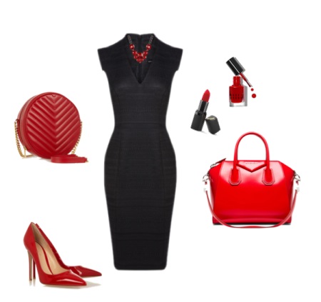 Red accessories for a black dress