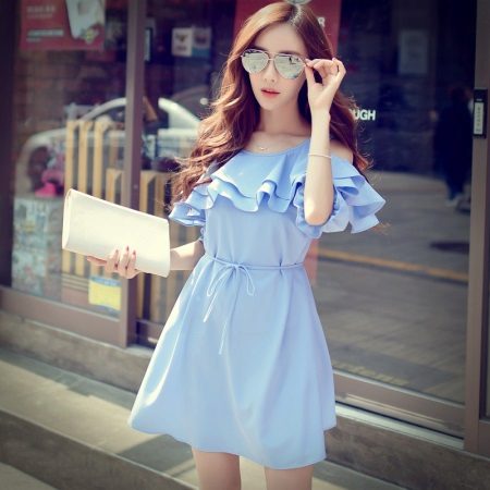 Blue dress with frill on shoulders and chest
