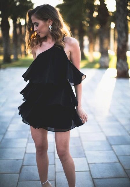 Black short dress with horizontal flounce