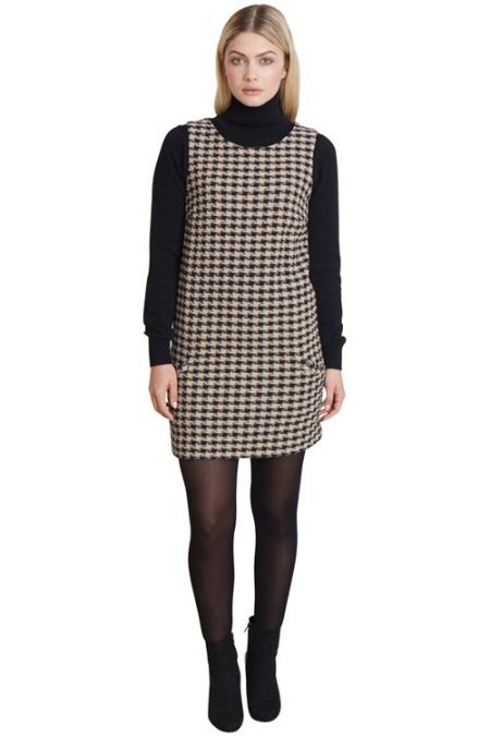 Turtleneck Plaid Shift Dress