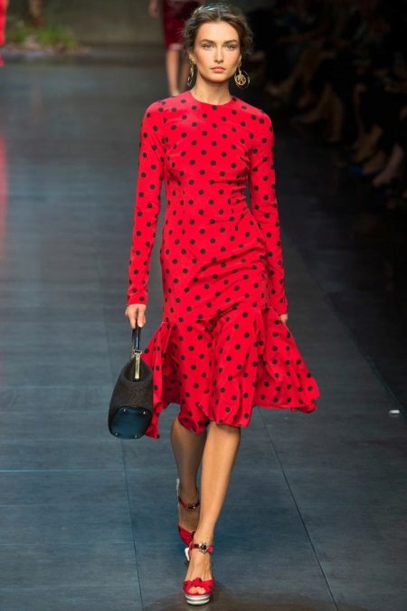 Red dress in black polka dots