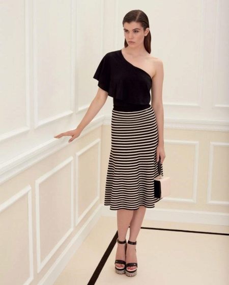 Striped Skirt One Shoulder Dress