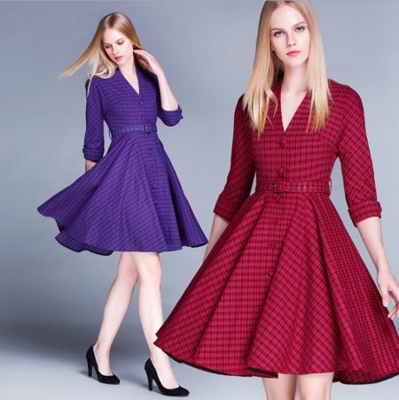 Long Sleeve Check Dresses