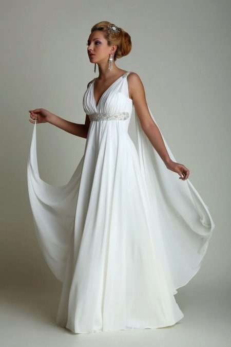 Greek style white dress flared from the chest