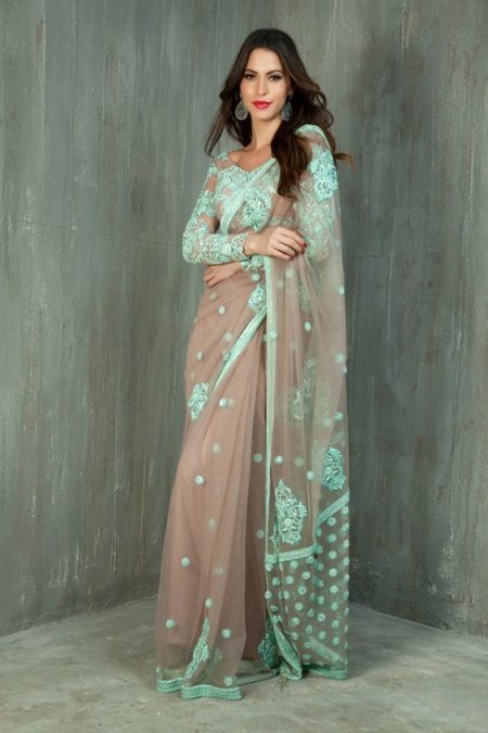 European Saree Green Beige