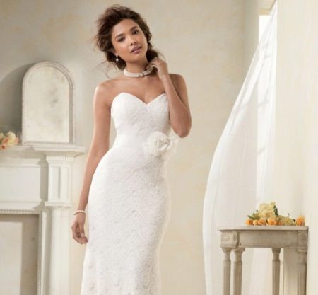 Wedding lace dress sheath with a neckline