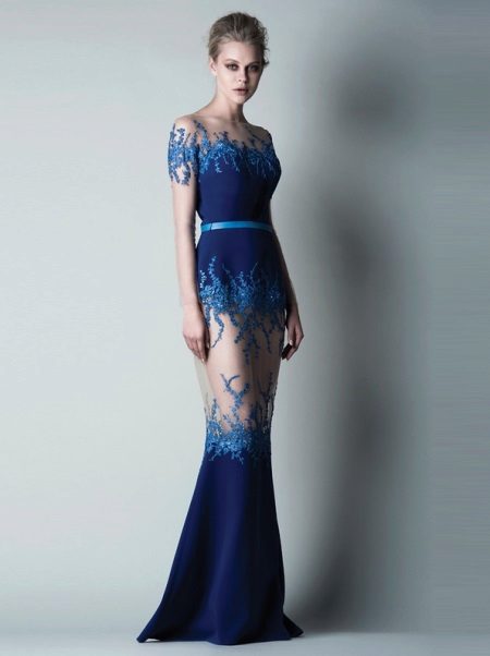 Beautiful navy evening dress with transparent elements
