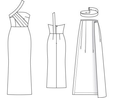 Sketch of an evening dress with one shoulder strap