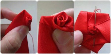2 stage of twisting roses from a ribbon