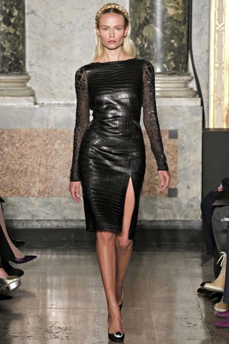 Leather dress with transparent sleeve