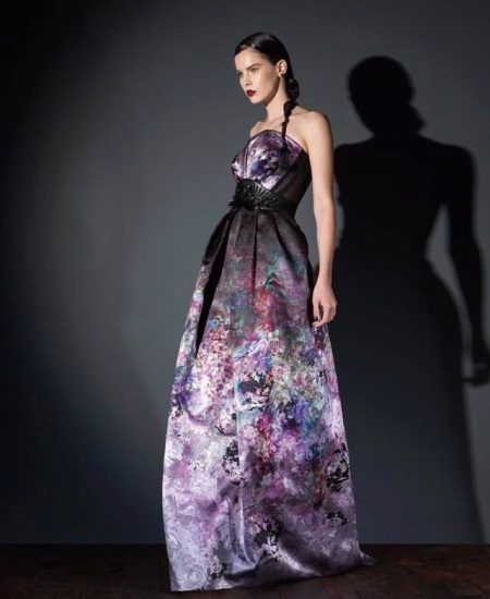 Strapless evening dress with print