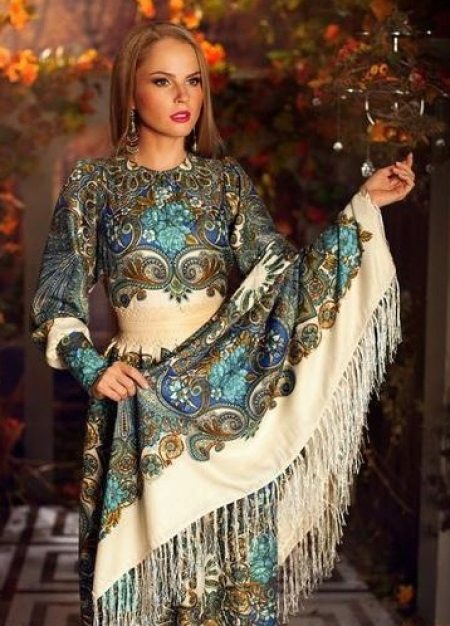 Dress from Pavloposad shawls