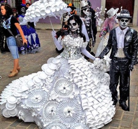 Dress made of plastic utensils