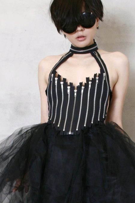 Dress made of zippers and chiffon