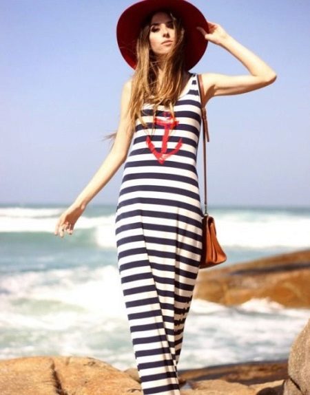 Navy Long Striped Tank Dress