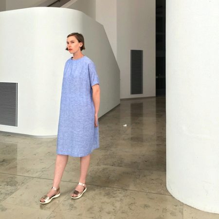 Mavi keten çanta elbise