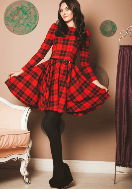 Plaid dress with sun skirt