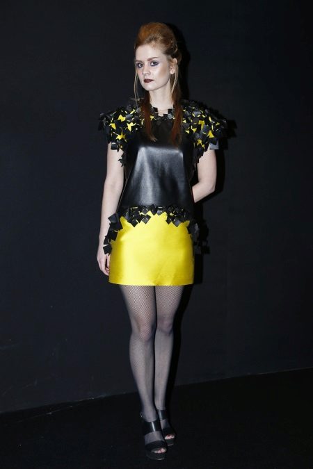 Eco-leather dress black and yellow