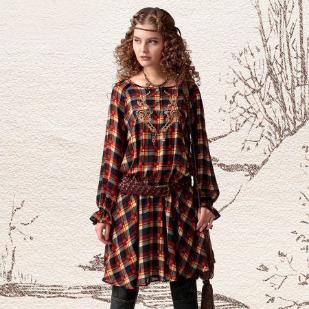 Check boho shirt dress