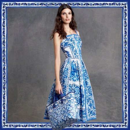 poplin dress with gzhel pattern