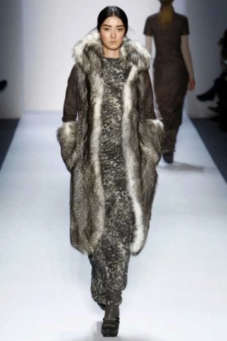Sheepskin coat for a long winter dress