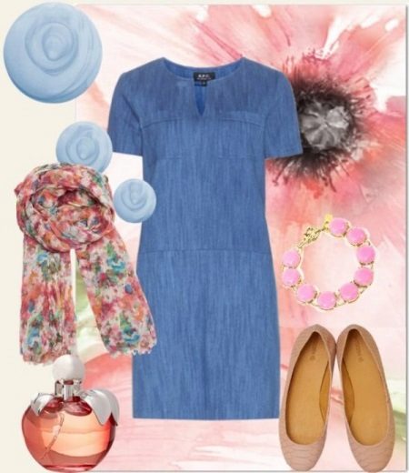 Denim dress floral scarf