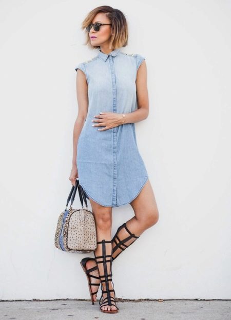 Gladiators for a denim shirt dress