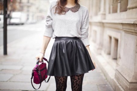 Black skirt sun made of leather