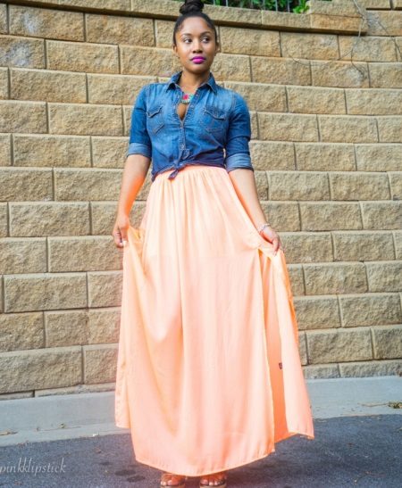 Long peach half sun skirt