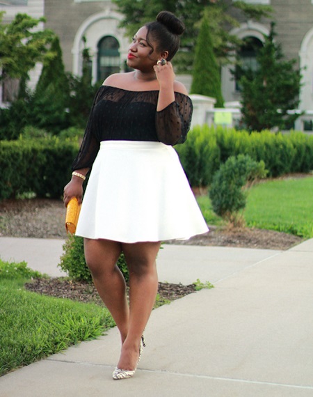  A-line white skirt for a girl with a figure like Apple