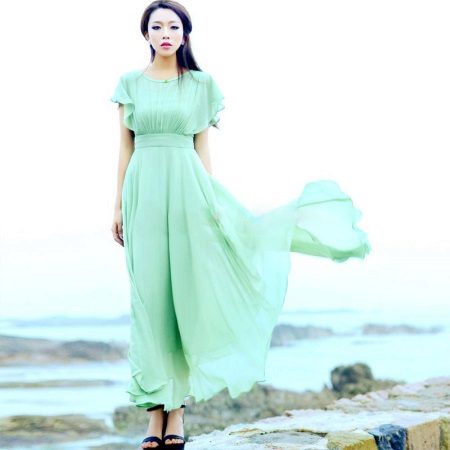 Long lime dress in chiffon