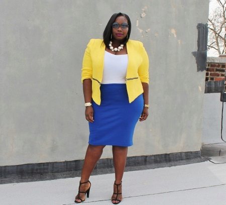 Blue pencil skirt is NOT suitable for women with an apple shape