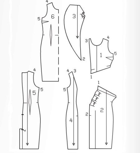 Pattern of a sheath dress with a flounce