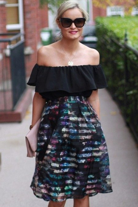 Printed Organza Striped Skirt