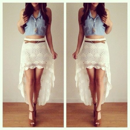 Skirt with a train and a short vest