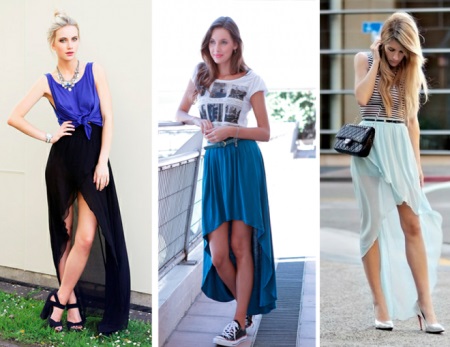 Combinations of skirts with a train with different shoes